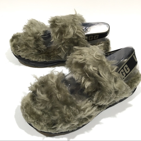 UGG Fluff Sugar Slingback Sandal Slipper -Burnt Olive Faux Fur -Women’s US 8 - Picture 4 of 7